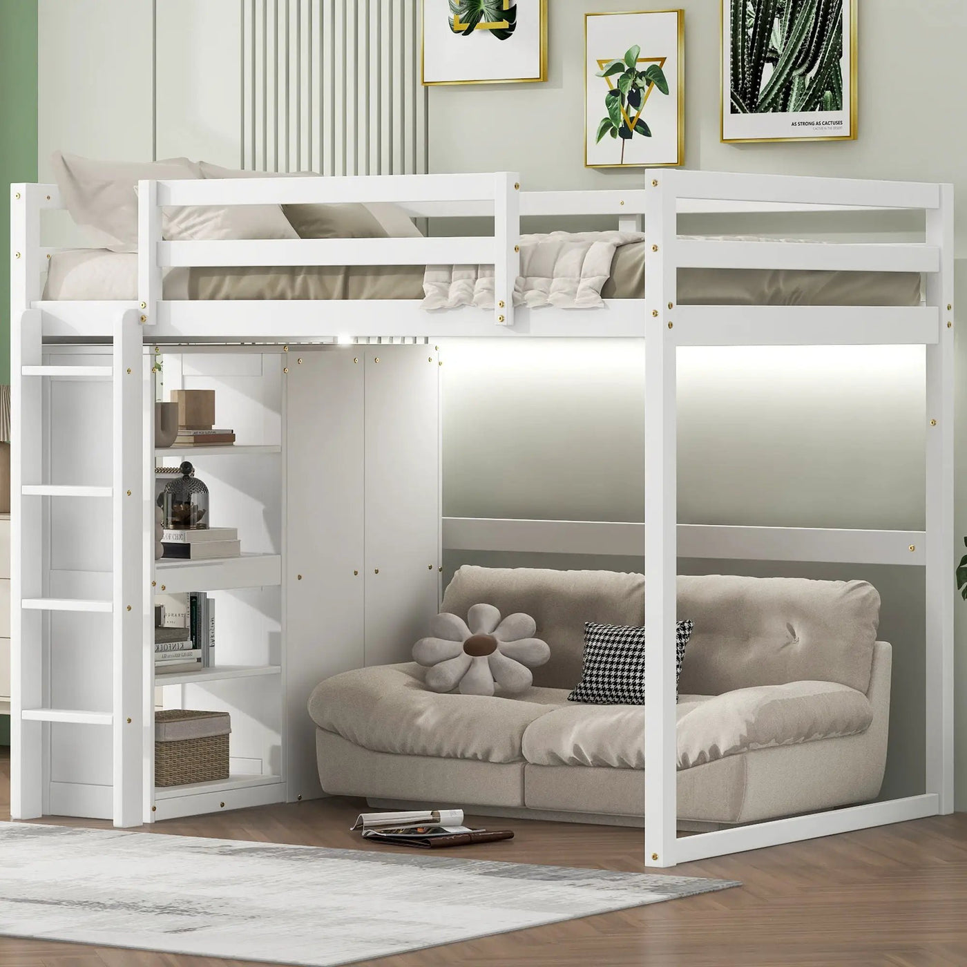 Loft Bed With Built In Wardrobe, Storage Shelves, And LED Light by HouseOfZazla
