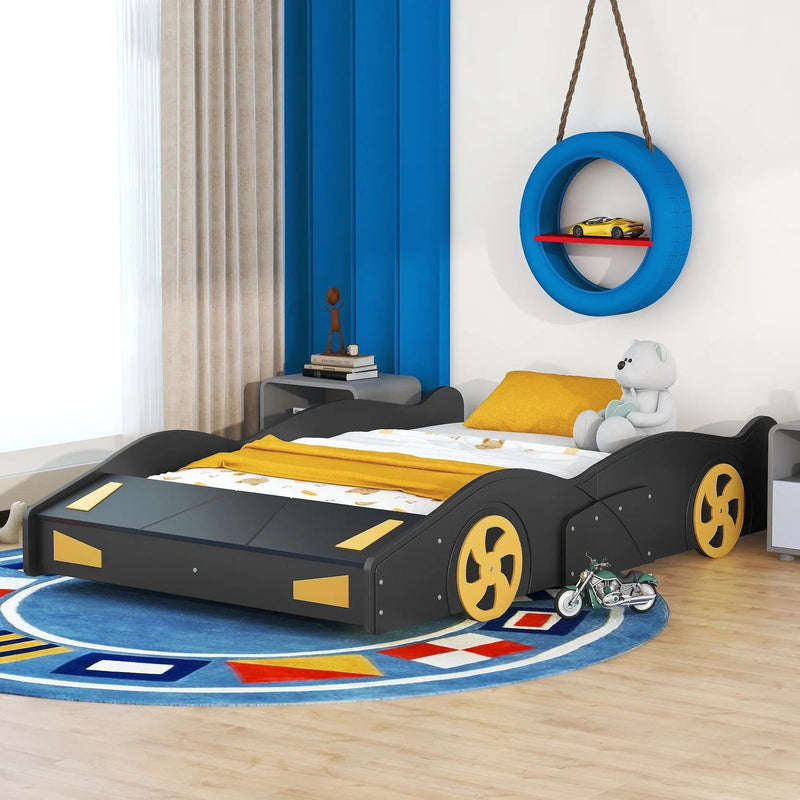 Race Car Shaped Platform Bed With Wheels And Storage by Unique Piece Furniture