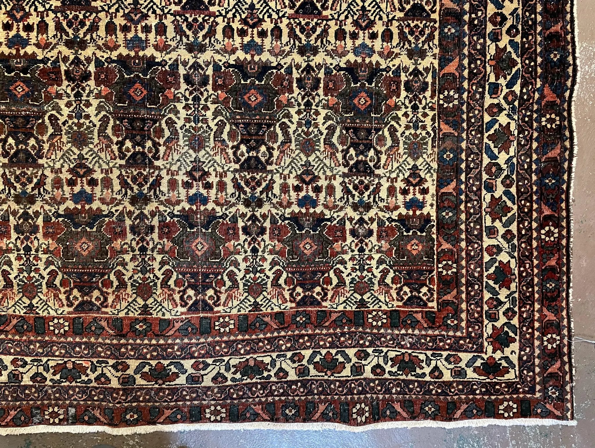 Antique Persian Afshar Rug 5x7, Wool Hand Knotted Oriental Carpet 5 x 7 ft, Repeated Motif Allover, Cream and Maroon, Tribal Rug, Medium Sized Rug, Zil-i-Sultan Design by Jewel Rugs