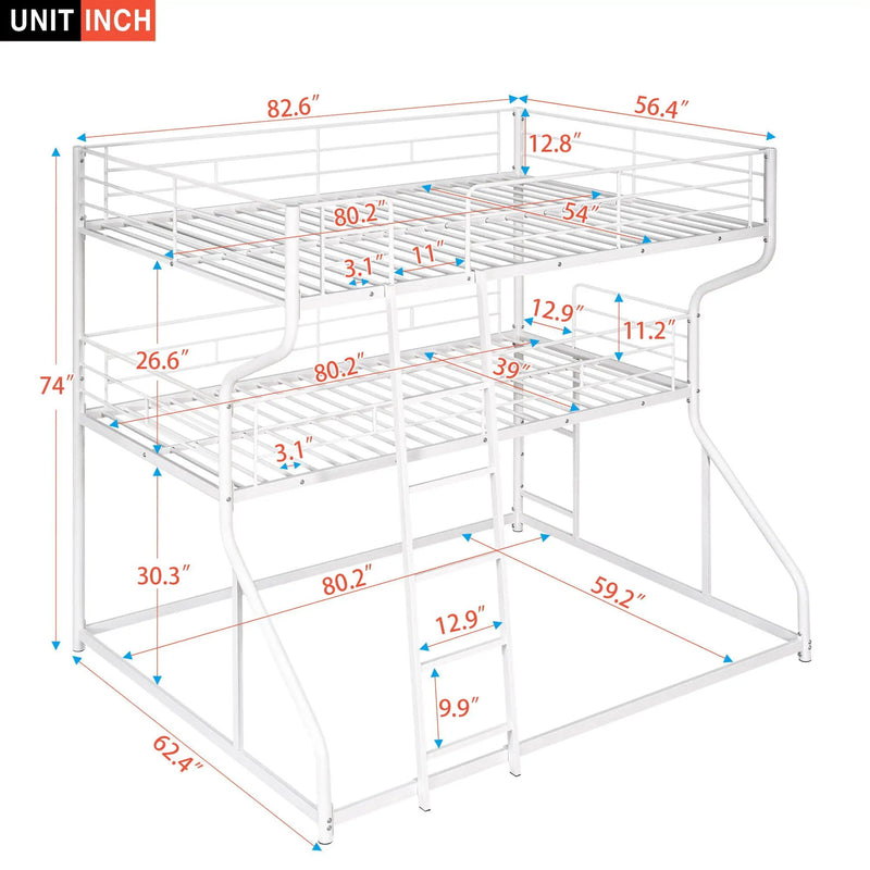 Industrial Triple Bunk Bed With Dual Ladders Frame, Space Saving Design by Unique Piece Furniture