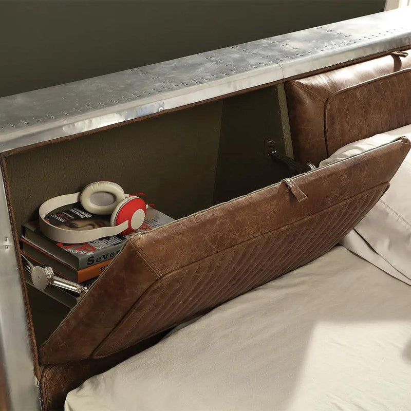 Brancaster - Queen Bed - Retro Brown Top Grain Leather & Aluminum by Unique Piece Furniture