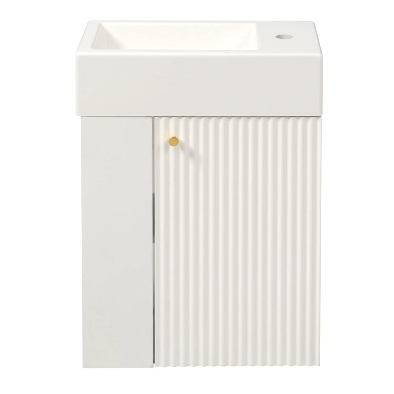 Floating Bathroom Vanity With Resin Basin, Left Side Storage - White by HouseOfZazla