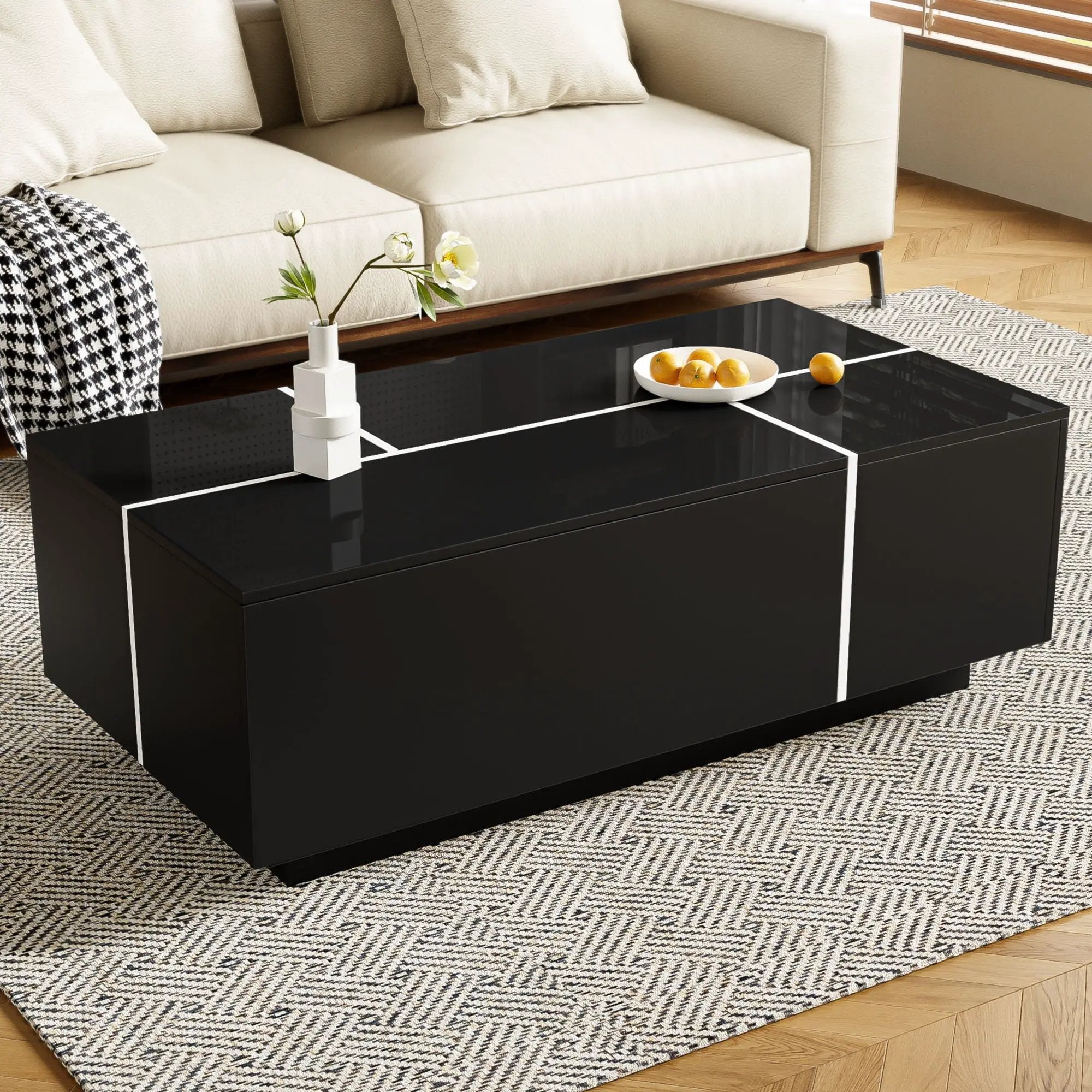 Extendable Coffee Table With 2 Hidden Storage Space And 2 Drawers For Living Room by Unique Piece Furniture