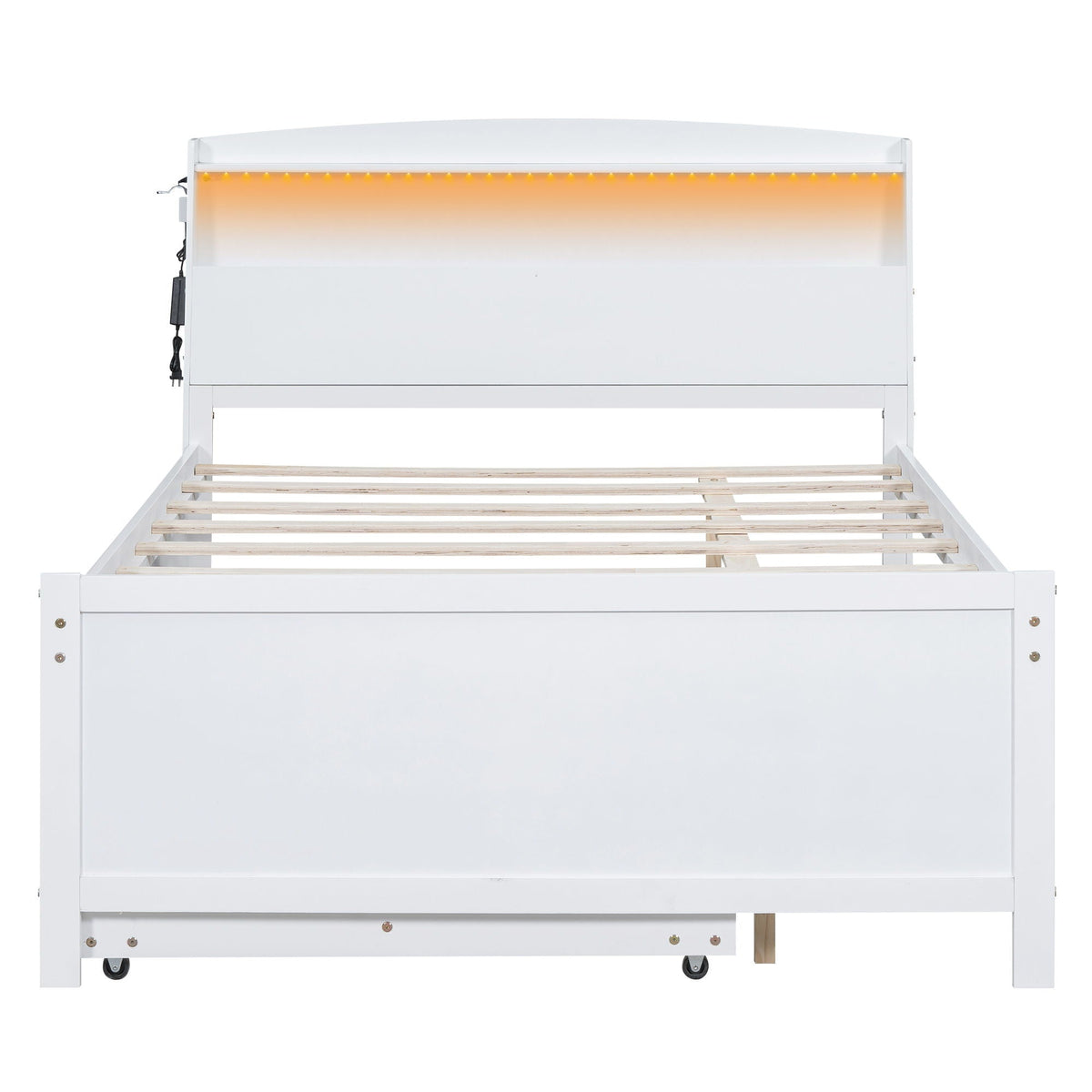 Full Size Platform Bed with Storage LED Headboard and Twin Trundle - White, photo 15 of 18