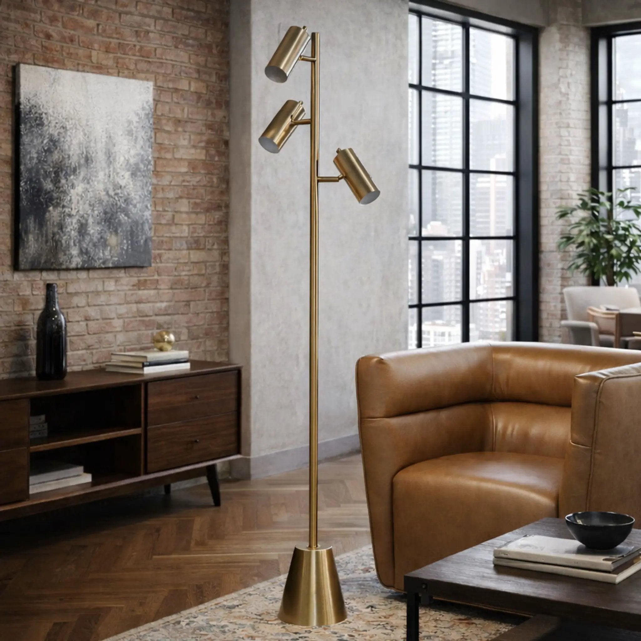 Lumina - Floor Lamp With Rotary Switch Triple Spots Cone Base - Gold by HouseOfZazla