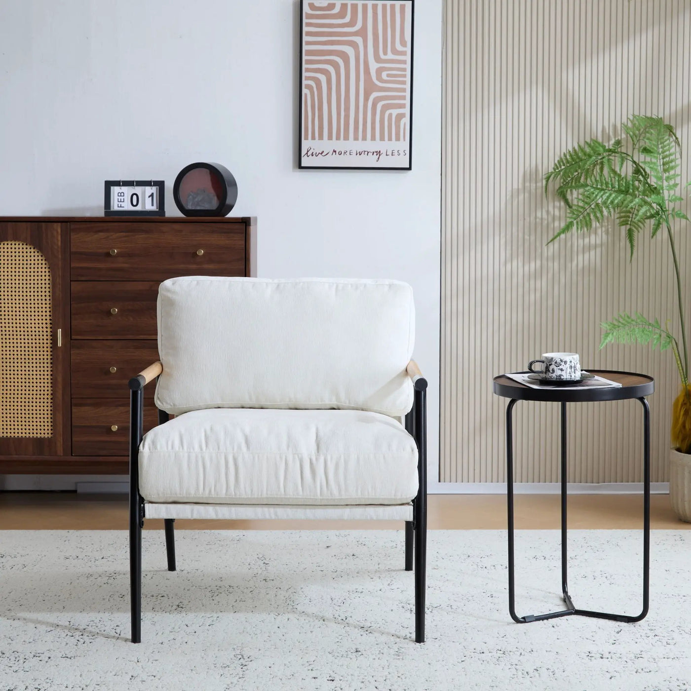 Modern Accent Chair With Plush Cushions and Wooden Armrests by HouseOfZazla