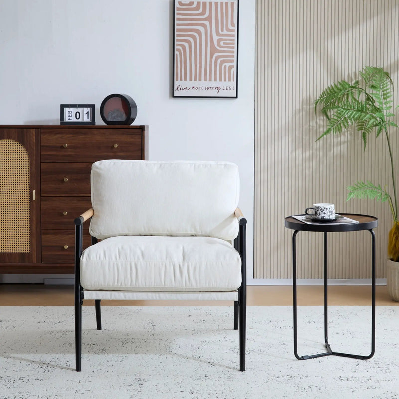 Modern Accent Chair With Plush Cushions and Wooden Armrests by HouseOfZazla