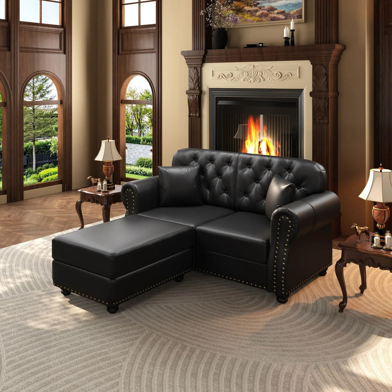 Upholstered Sofa With Nailhead Trim, Rolled Armrests With Ottoman by HouseOfZazla