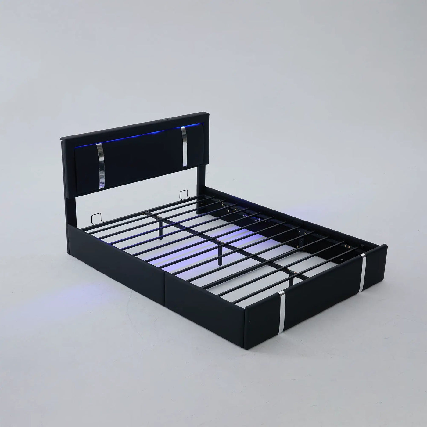 Upholstered Platform Bed Frame With Adjustable LED Headboard, USB C-Charging, Hydraulic Lift by HouseOfZazla