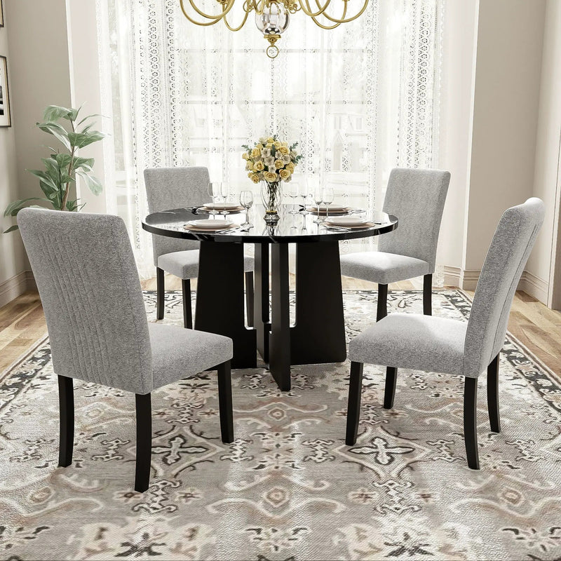 5 Piece Round Dining Table Set, Modern Table And 4 Upholstered Chairs For Dining Room by Unique Piece Furniture