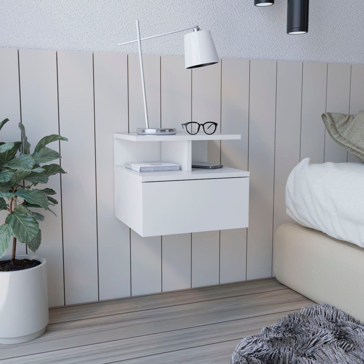 Compact Floating Nightstand with 1 Drawer - White, photo 4 of 4
