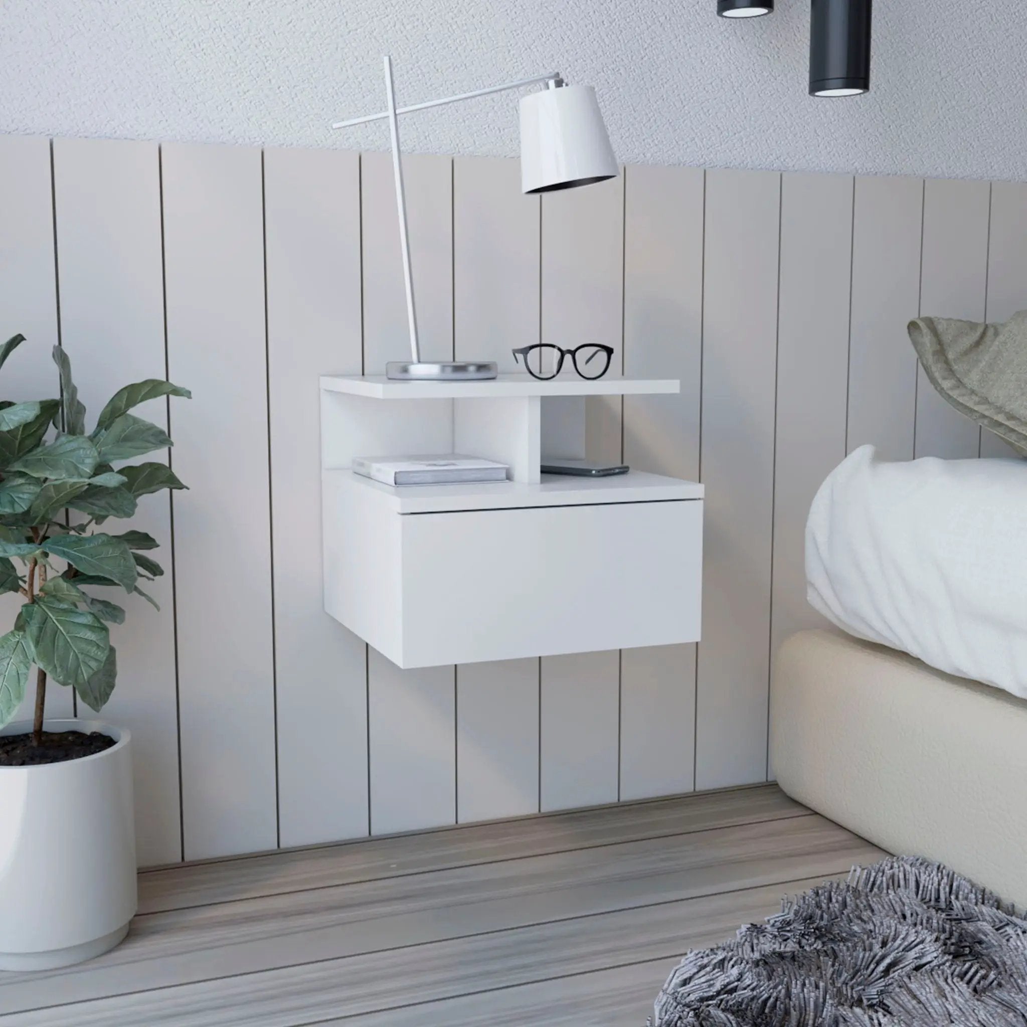 Flopini Floating Nightstand With 1 Drawer - Compact Size, White by HouseOfZazla