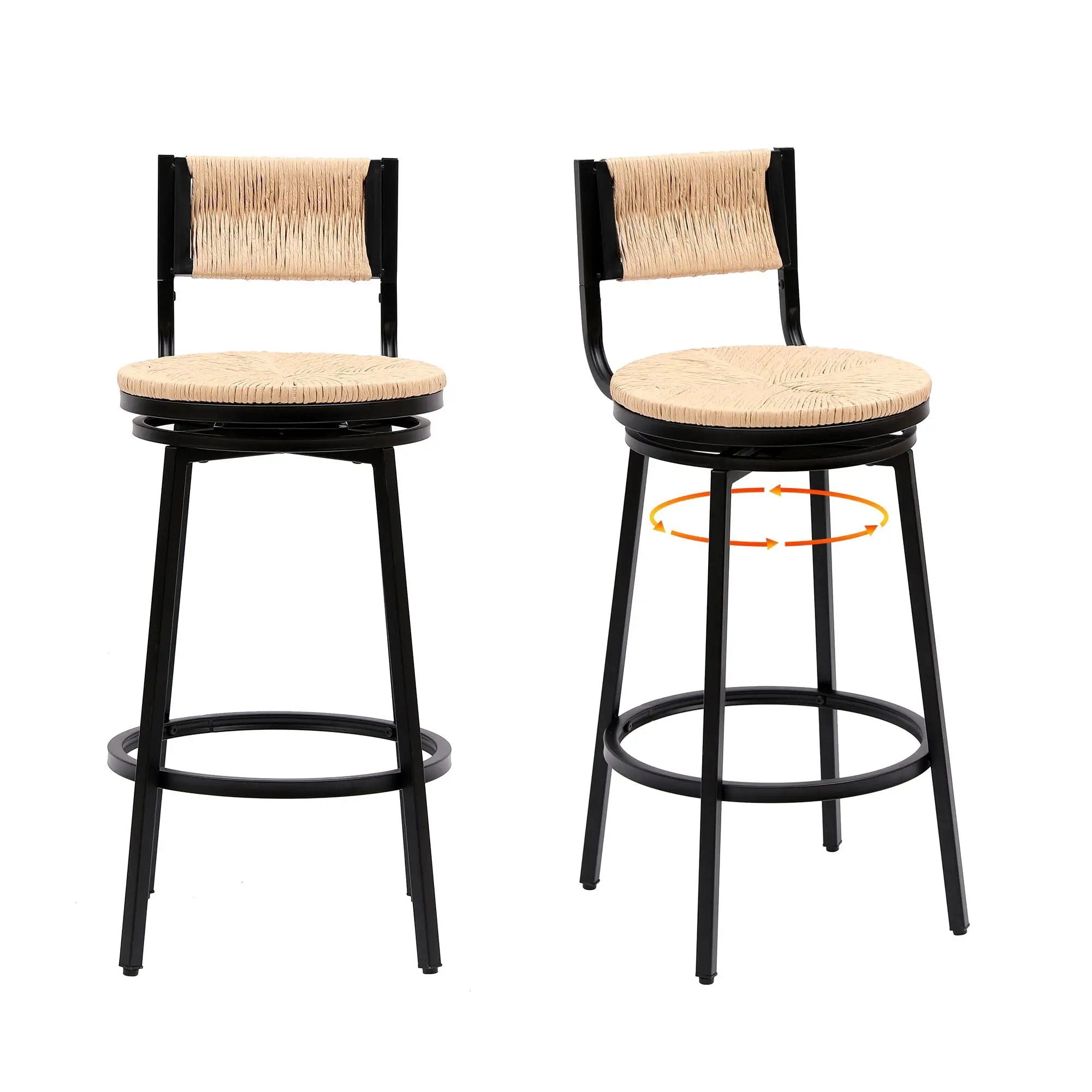 Bar Stools Swivel Counter Chairs With Metal Frame Hand Woven Paper Rope Dining Barstools For Kitchen Counter (Set of 2) by Unique Piece Furniture