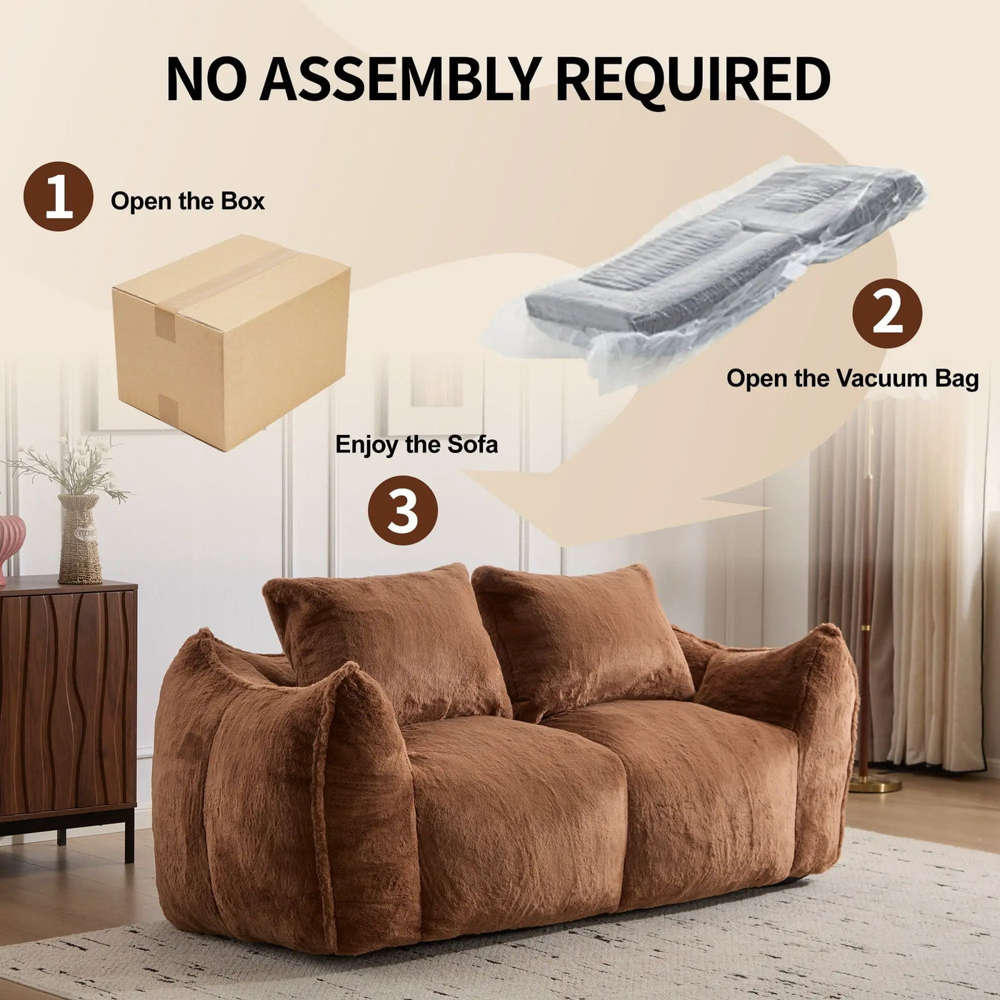 Giant Bean Bag Couch, Ultra Soft Fluffy Loveseat For Living Room by Unique Piece Furniture