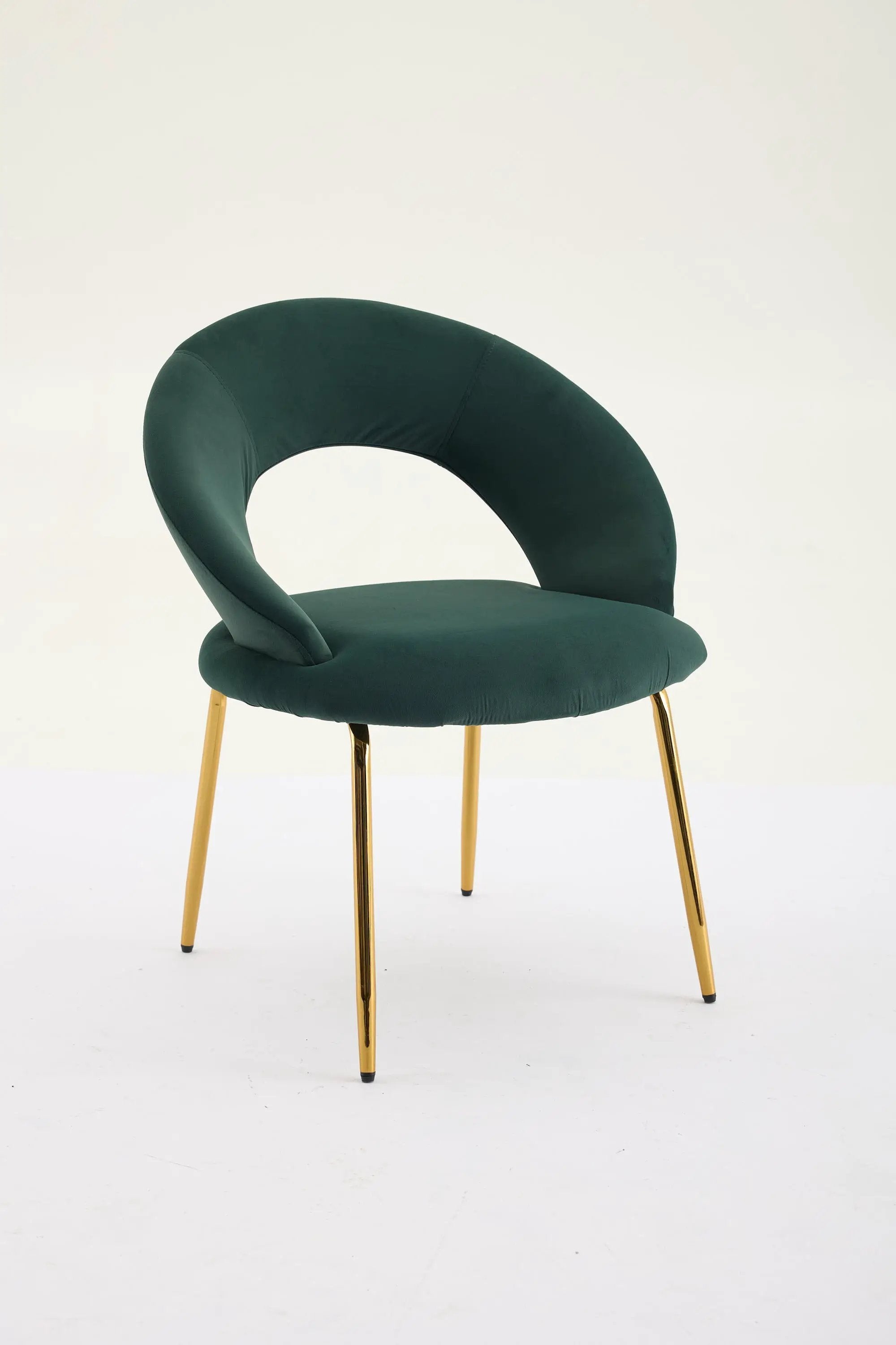 Velvet Fabric Dining Chair with Curved Backrest and Golden Metal Legs by HouseOfZazla