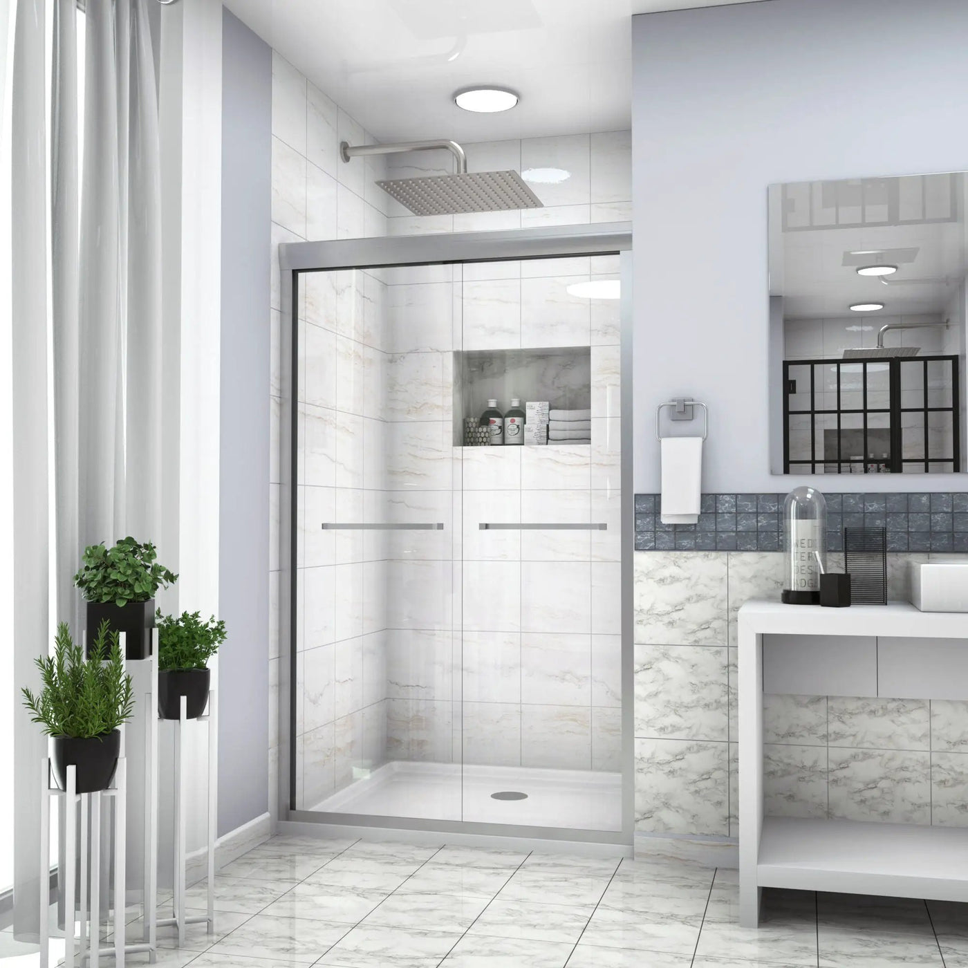 Modern Double Sliding Shower Enclosure, Tempered Glass by HouseOfZazla