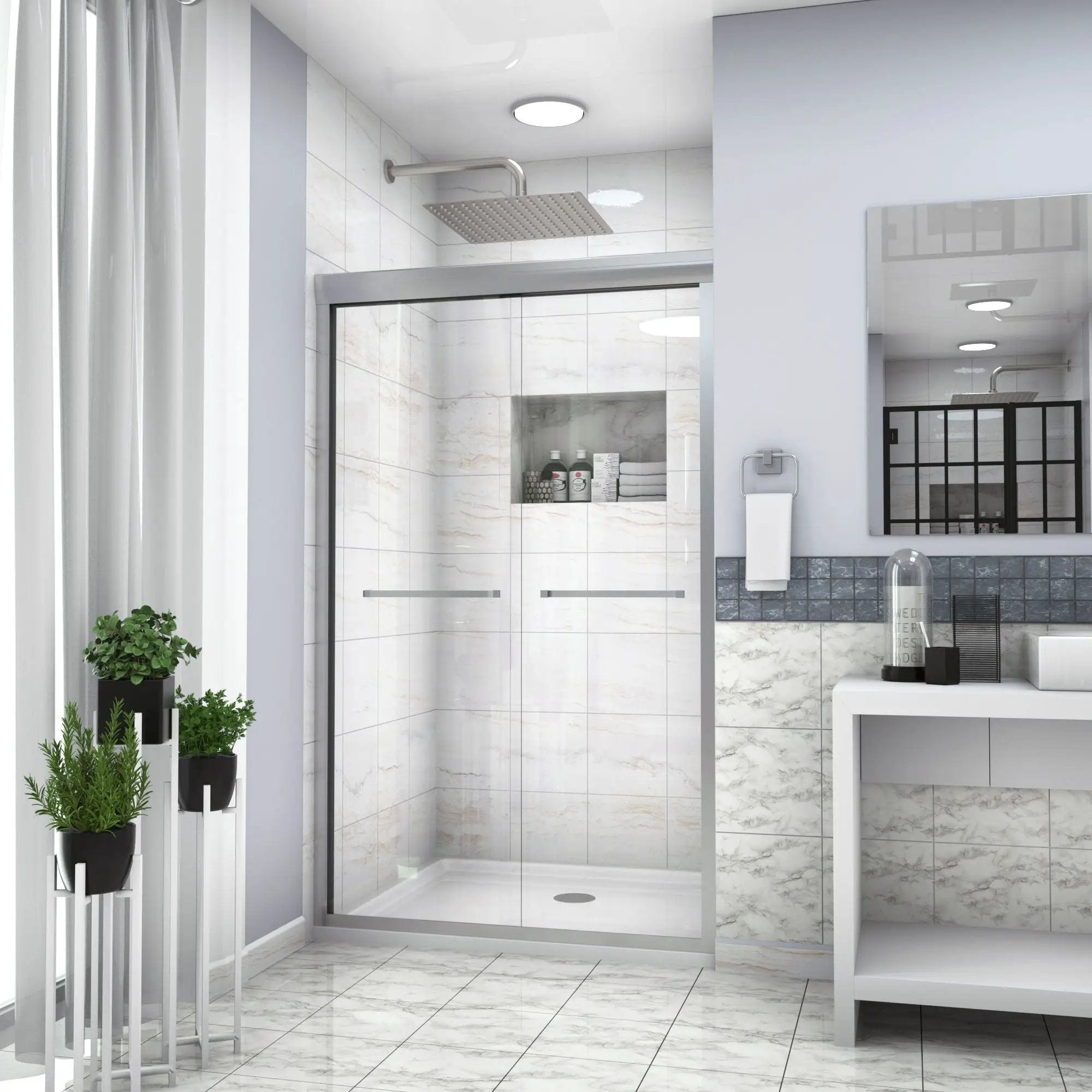 Modern Double Sliding Shower Enclosure, Tempered Glass by HouseOfZazla