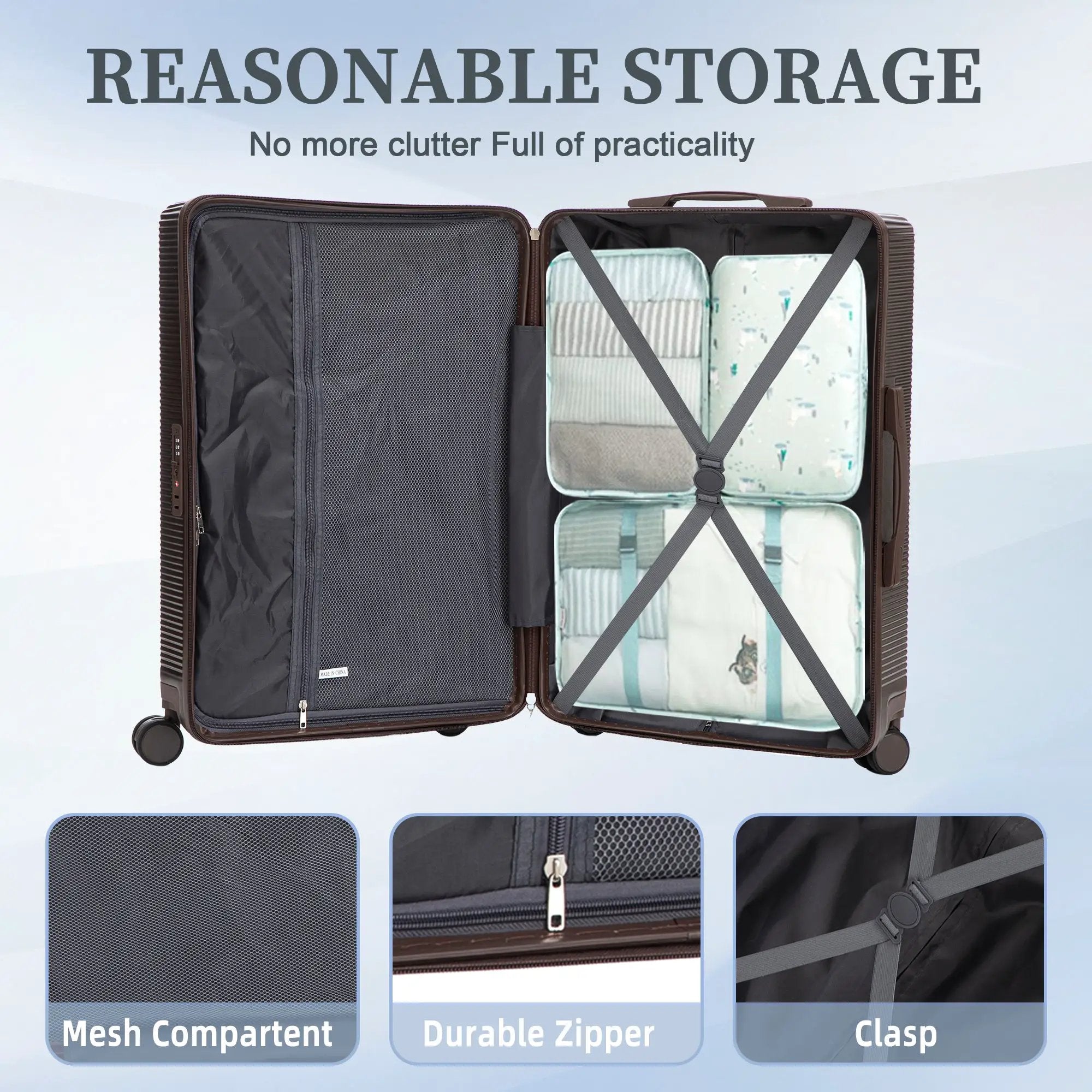 3 Piece ABS Spinner Wheel Luggage Set - Brown by HouseOfZazla