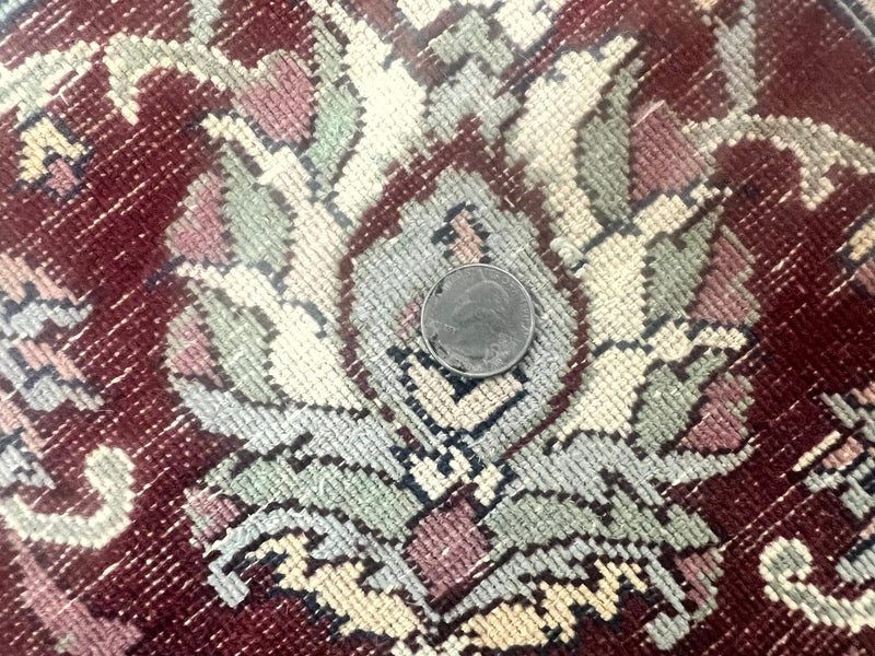 Pak Persian Rug 9x12, Handmade Vintage Traditional Wool Carpet, Floral Medallion, Dark Red Ivory/Cream, Fine 250 KPSI by Jewel Rugs