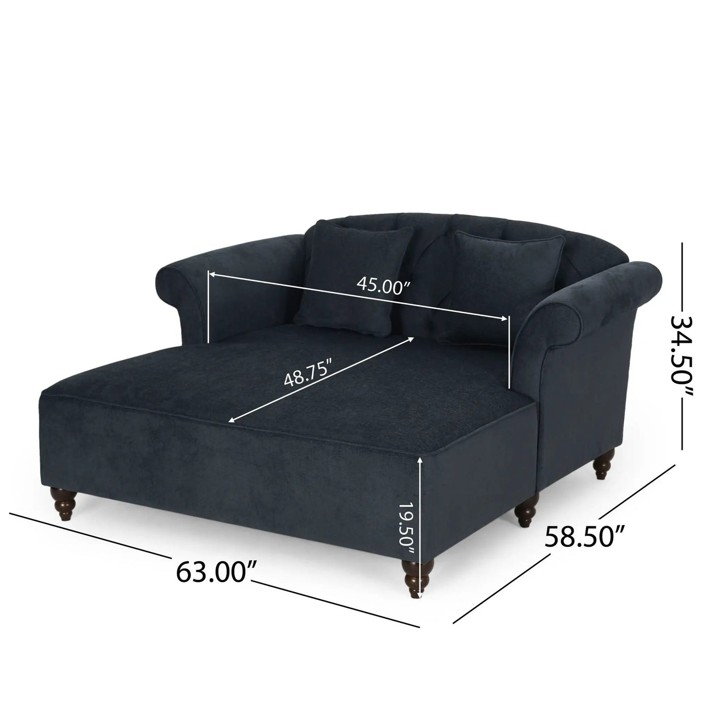 Upholstered Chaise Lounge With Scroll Arms, Turned Legs And 2 Pillows by HouseOfZazla