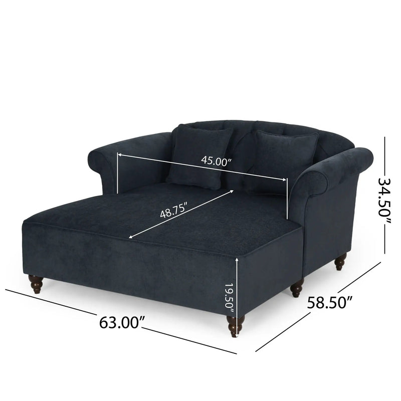 Upholstered Chaise Lounge With Scroll Arms, Turned Legs And 2 Pillows by HouseOfZazla