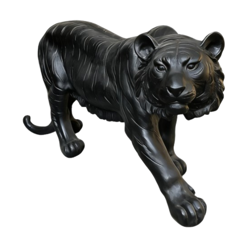 Matte Black Tiger Outdoor Statue with Weatherproof Resin - Black, photo 9 of 10