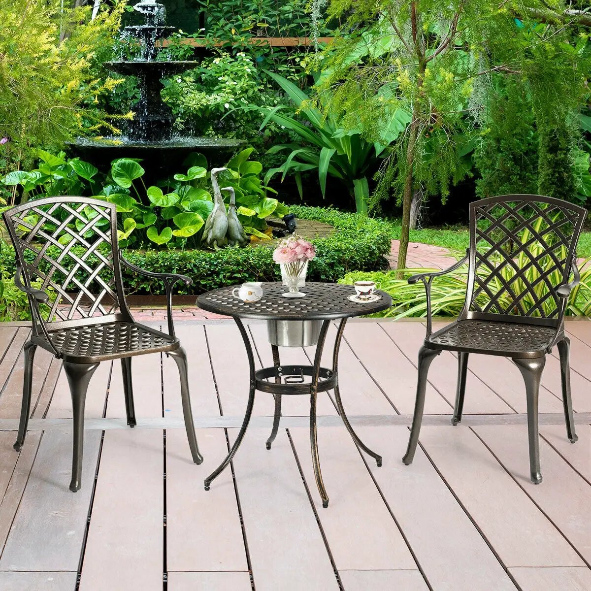 Outdoor Aluminum Dining Set of 2 Patio Bistro Chairs by DirectDeals