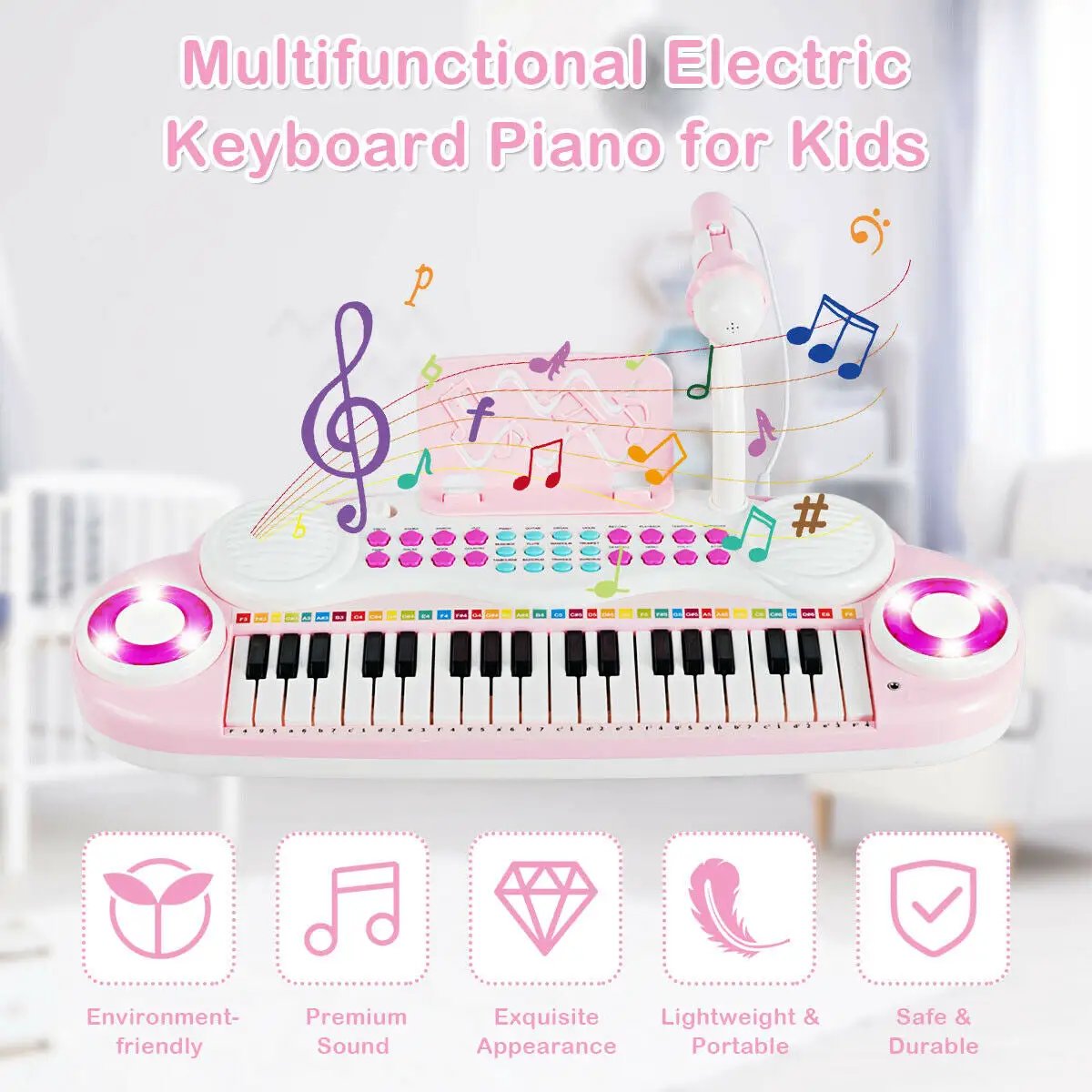 Multifunctional 37 Electric Keyboard Piano with Microphone by DirectDeals