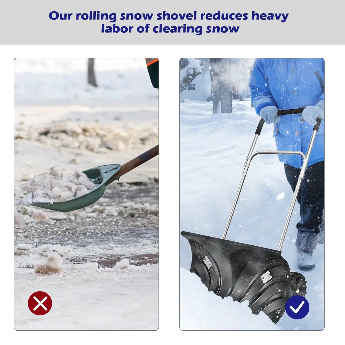 Rolling Snow Pusher Shovel with Adjustable Handle by DirectDeals