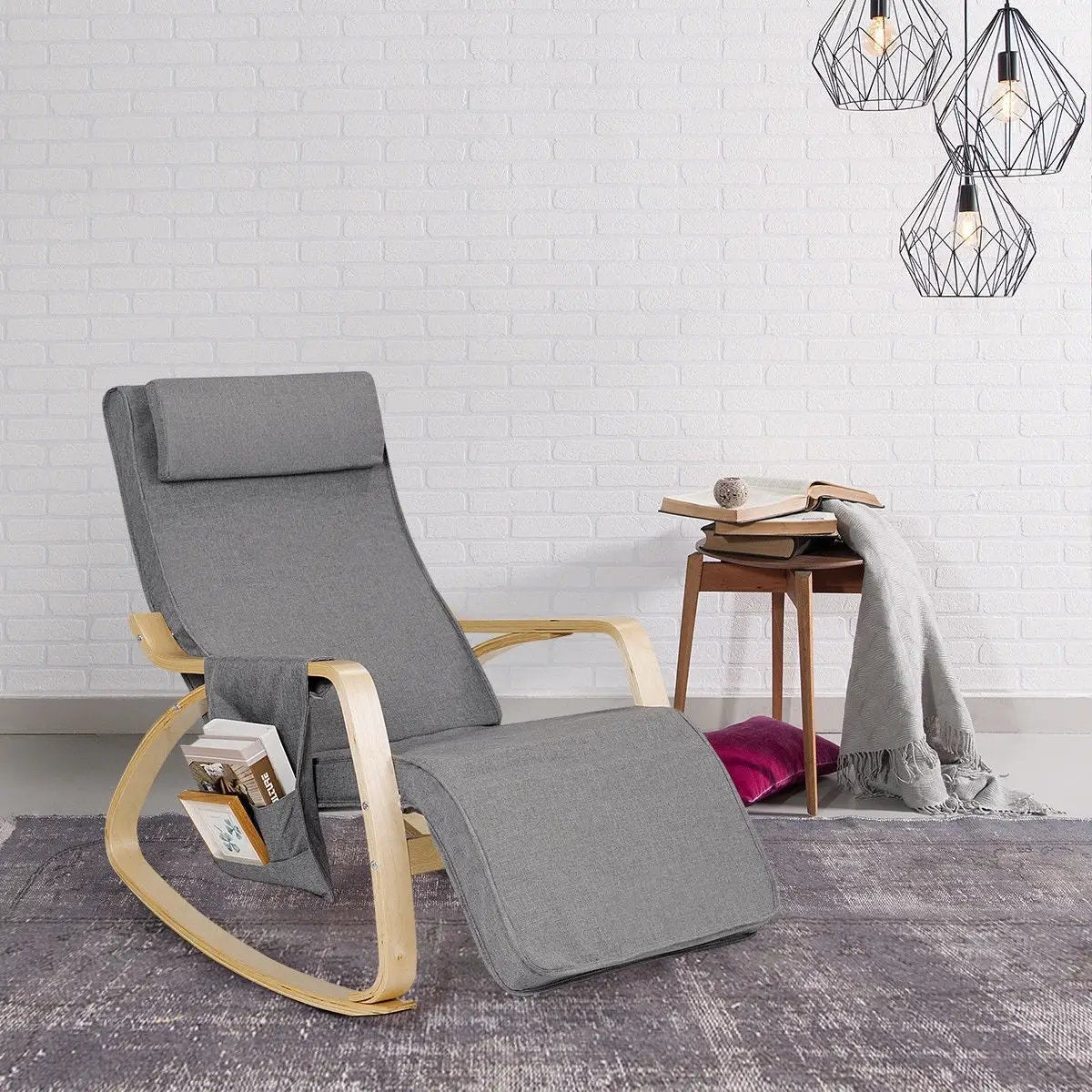 Comfortable Lounge Rocking Chair with Removable Cushion Cover and Side Pocket by DirectDeals