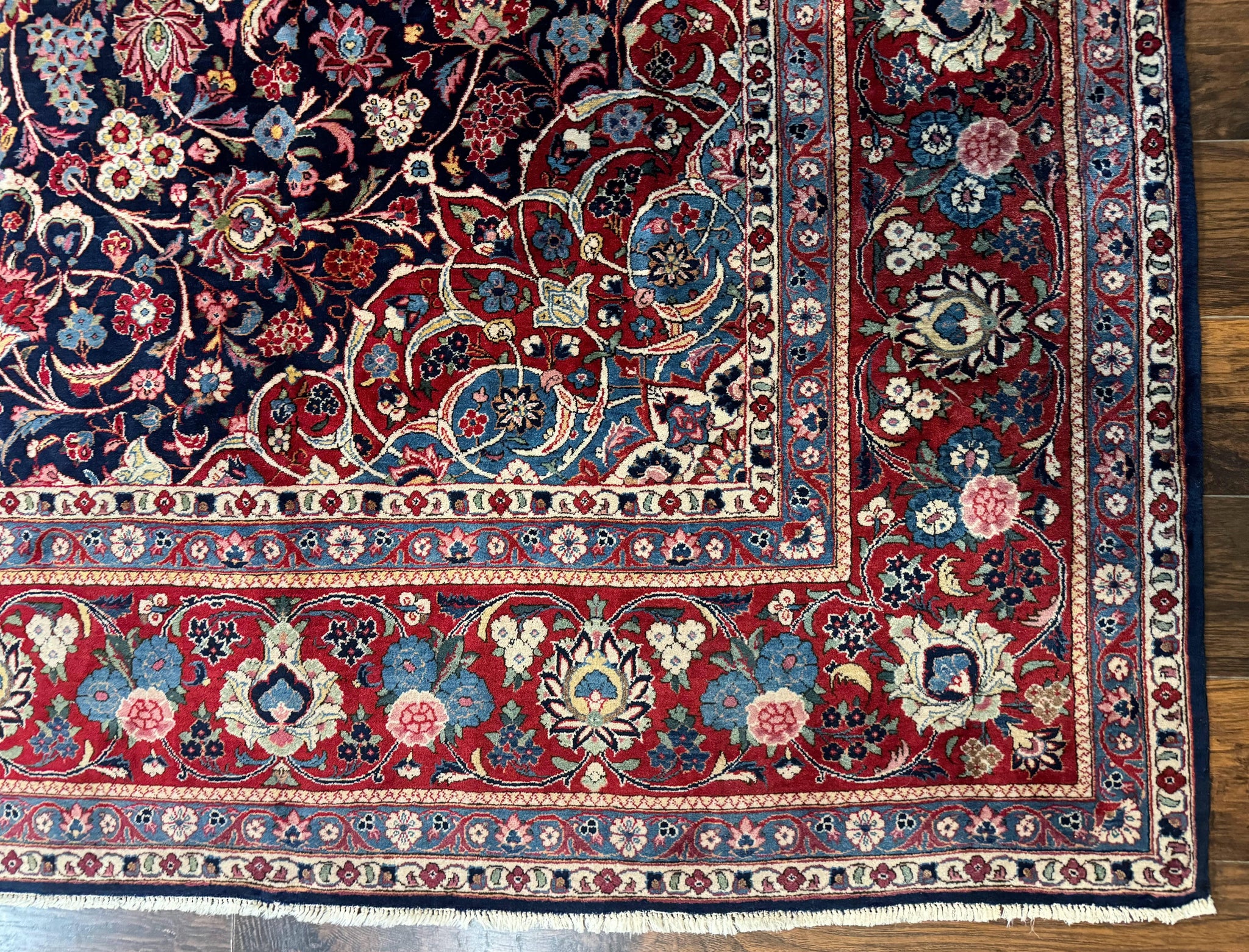 Navy Blue Persian Rug 9x12, Antique Persian Carpet, Kork Wool, 200 KPSI, Persian Kashan Rug by Jewel Rugs