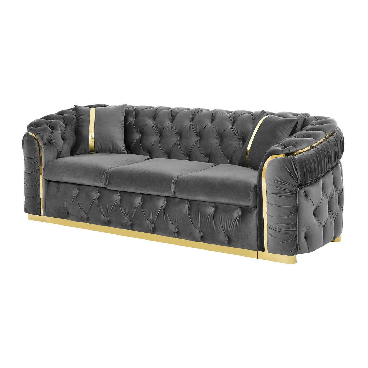 Button Tufted Couch With 2 Pillows, 3 Seater Luxury Chesterfield Sofa by HouseOfZazla