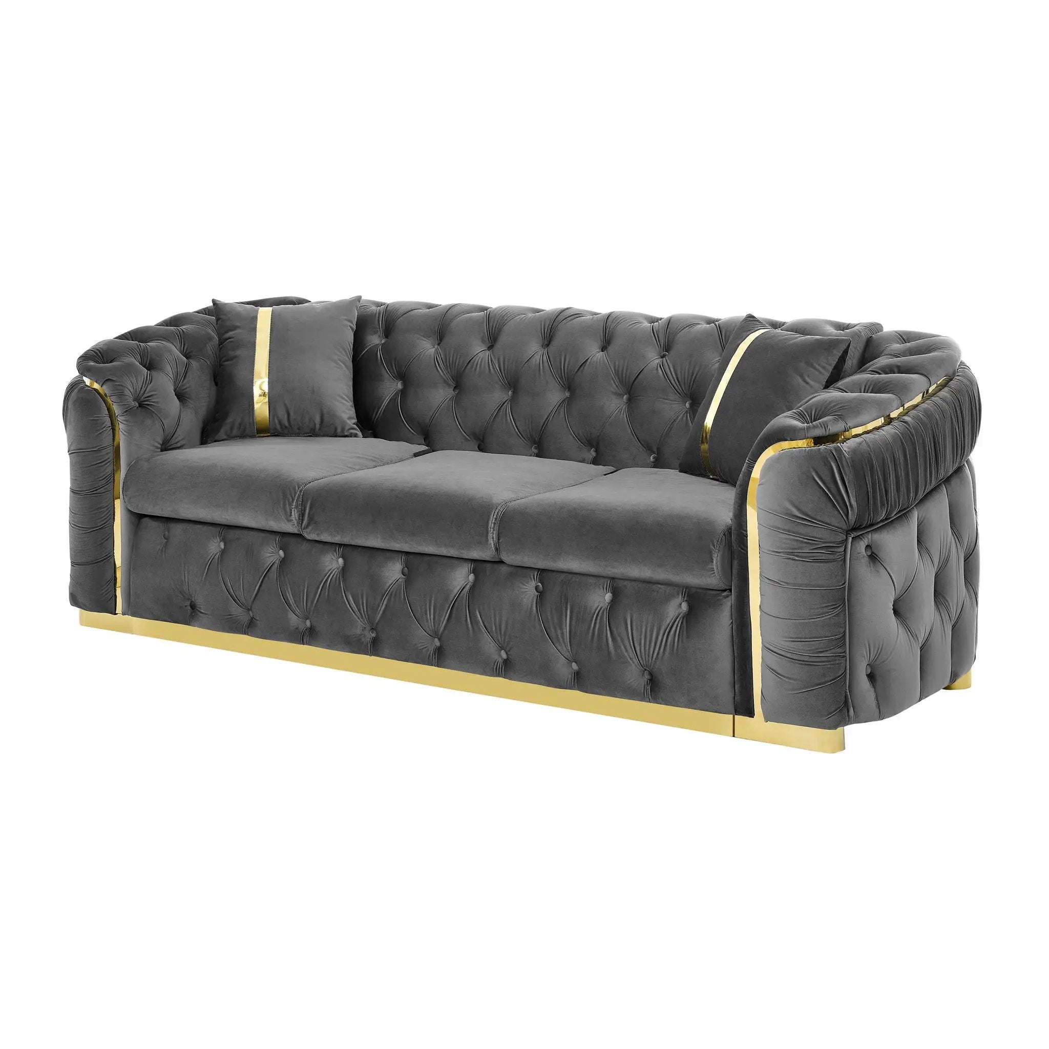 Button Tufted Couch With 2 Pillows, 3 Seater Luxury Chesterfield Sofa by HouseOfZazla