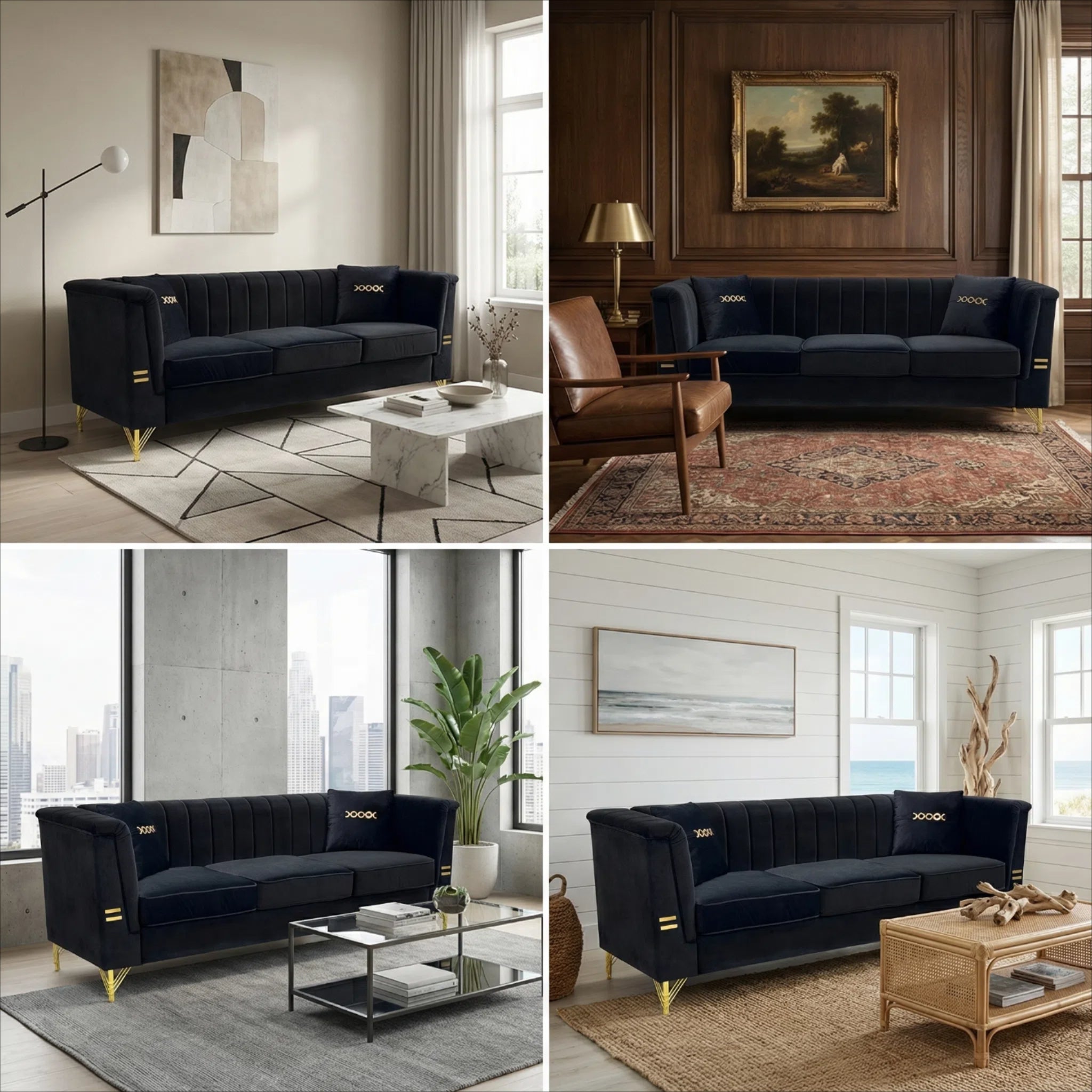 Mosharong-55 Velvet 3-Seater Sofa by HouseOfZazla