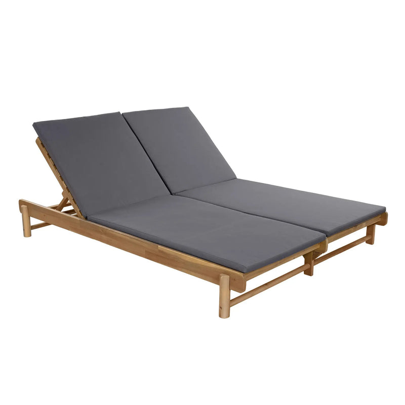 Light Teak Acacia Wood Double Chaise Lounger Set by HouseOfZazla