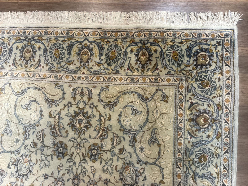 Persian Kashan Rug, Unique Colors, 225 KPSI, Light Green and Light Blue by Jewel Rugs