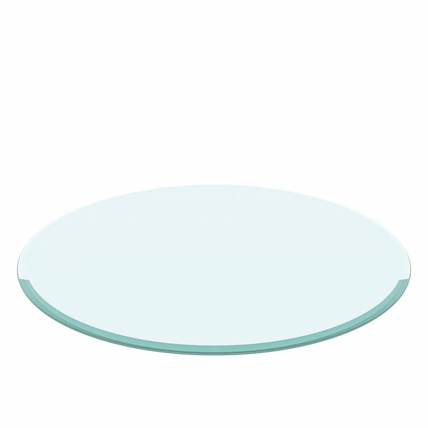 Round Tempered Glass Table Top Clear Glass, Thick Beveled Polished Edge - Black