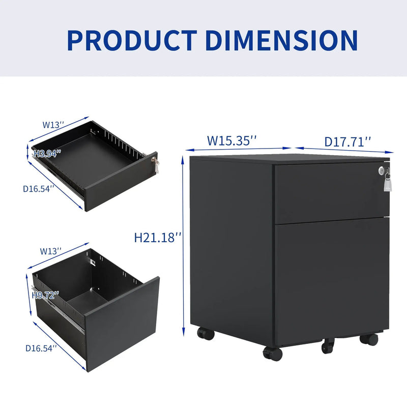 2 Drawer Mobile File Cabinet With Lock Steel File Cabinet For Legal / Letter / A4 / F4 Size / Home / Office Design by Unique Piece Furniture