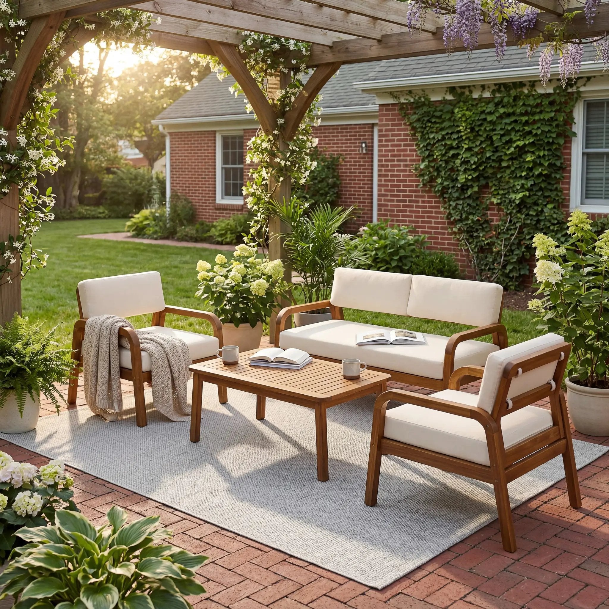 4-Pieces Outdoor Sofa Set with Cushions - Teak by HouseOfZazla