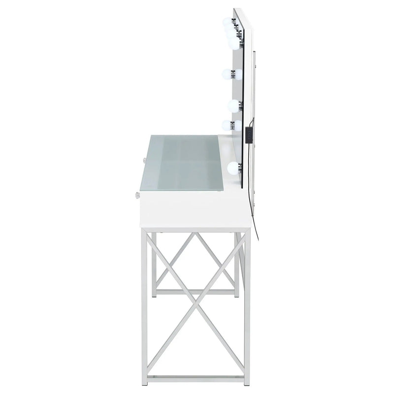Eliza Vanity Set with Lighting & Stool White and Chrome by Unique Piece Furniture