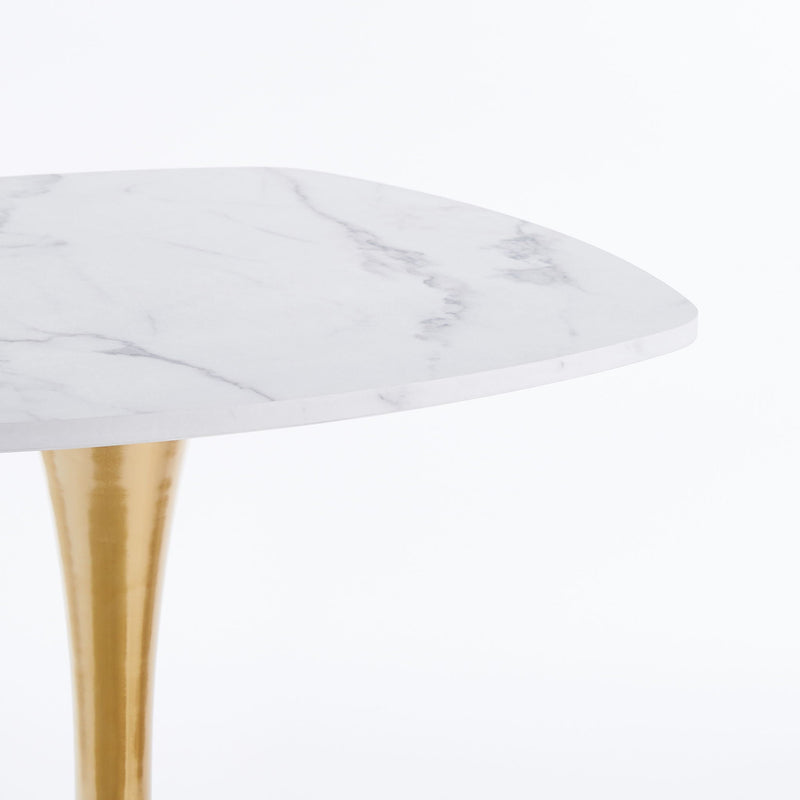 Square Tulip Dining Table with Metal Pedestal Base - Golden / White, photo 7 of 7