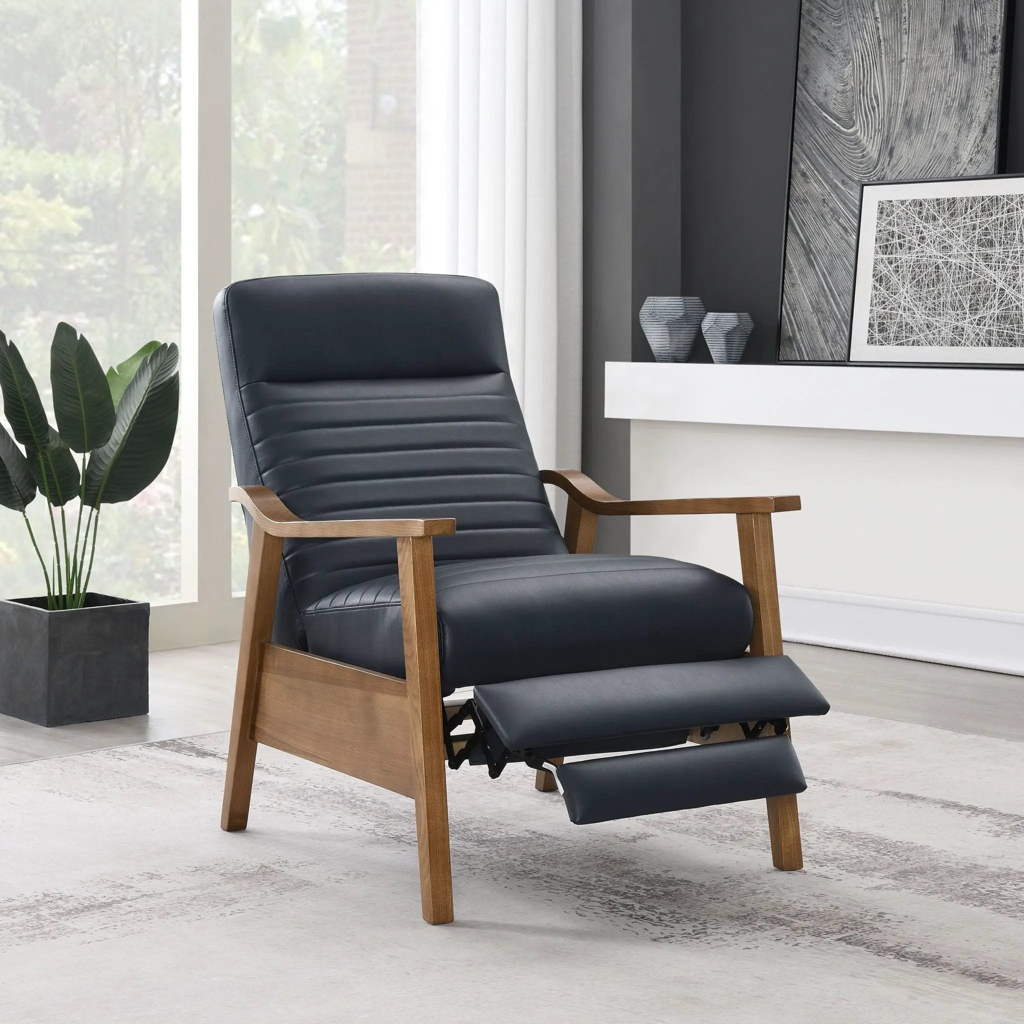 Asher - Modern Push Back Recliner With Wood Arms by HouseOfZazla