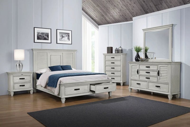 Franco 5-piece Eastern King Bedroom Set Distressed White by Unique Piece Furniture