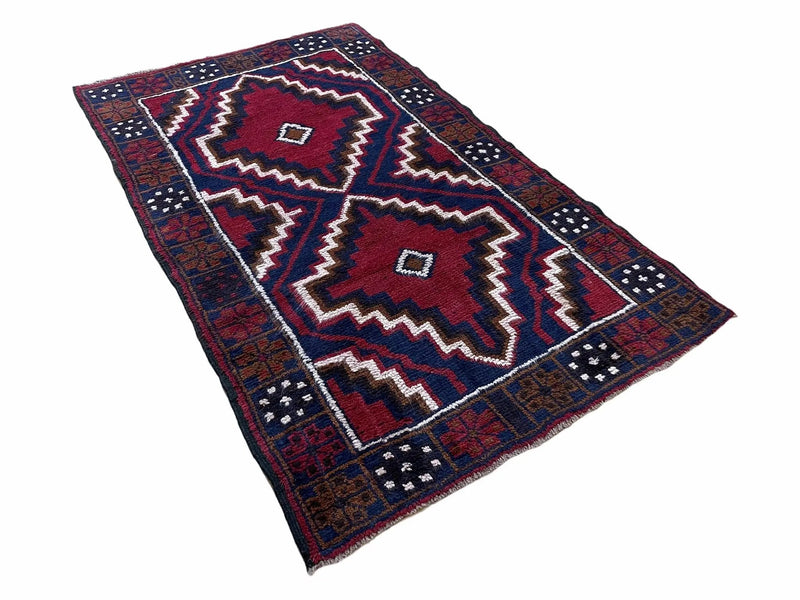 3 X 5 Vintage Handmade Tribal Wool Rug Balouchi Rug Afghan Rug Red Beige Nice by Jewel Rugs