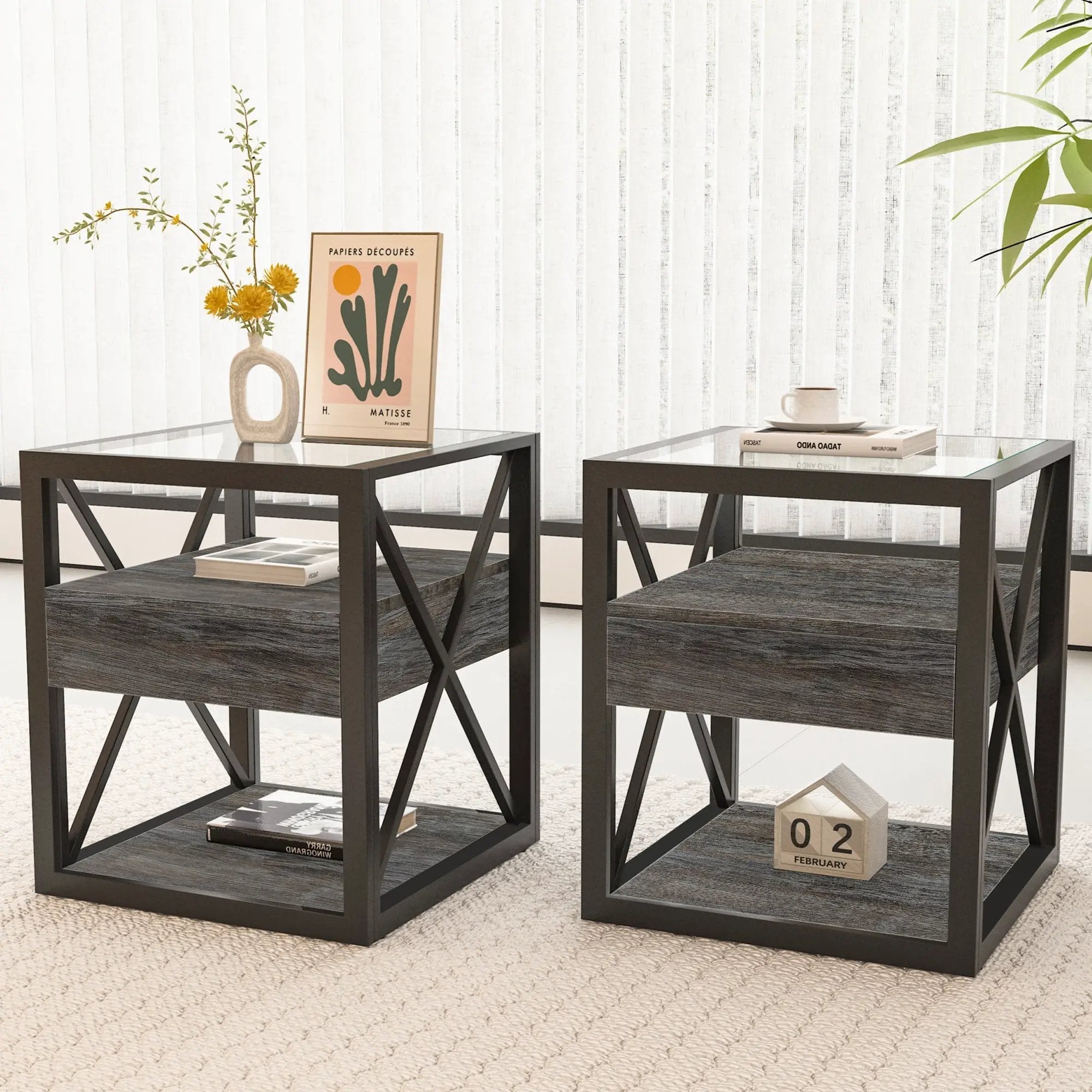 Set of 2 Modern End Tables with Drawer - Nightstands by HouseOfZazla