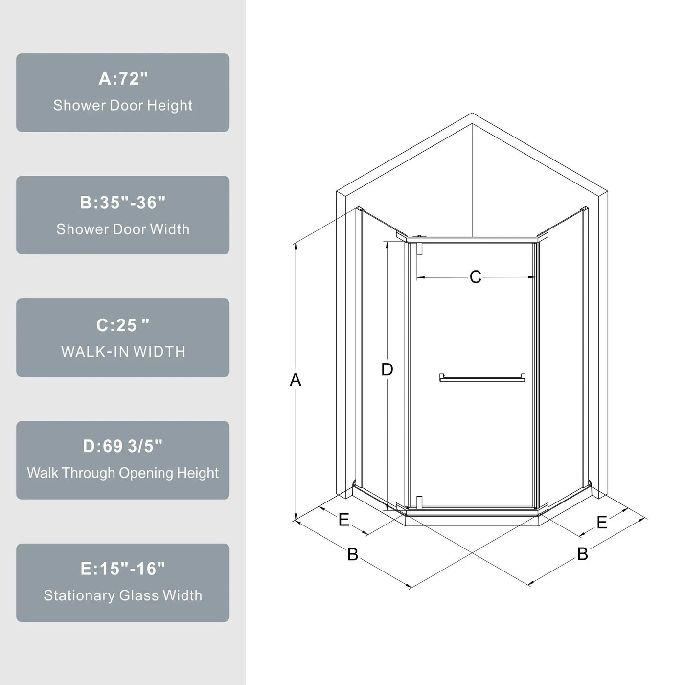 Durable Hardware Neo Angle Frameless Shower Door With Acrylic Base Combo by HouseOfZazla