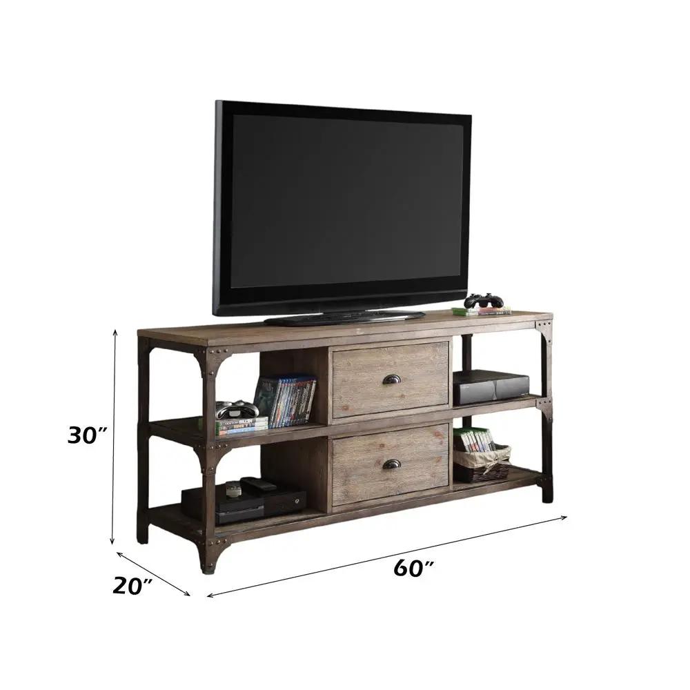 Gorden - TV Stand - Weathered Oak & Antique Silver Metal by Unique Piece Furniture