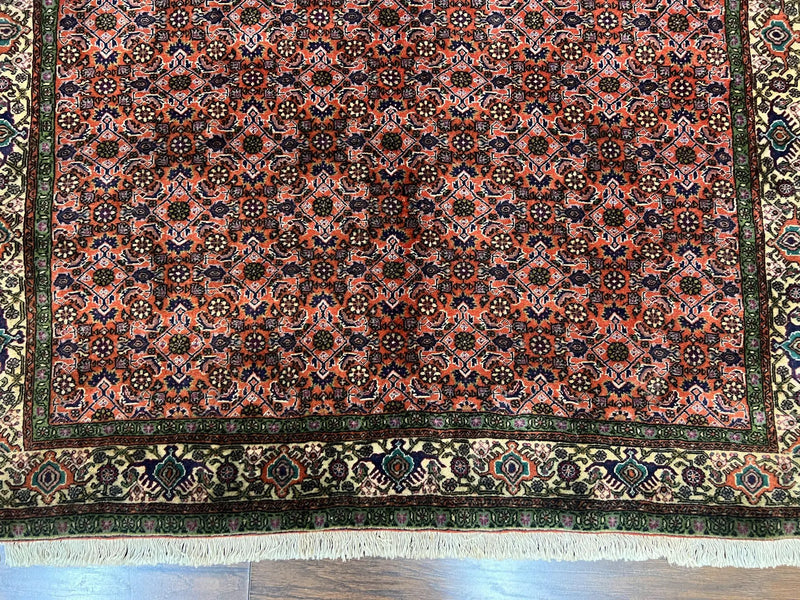 Antique Persian Bijar Rug 5x7, Allover Pattern, Hand Knotted Vintage Wool Tribal Oriental Carpet, Bidjar Rug, Red and Cream 5 x 7 ft, Handmade Rug by Jewel Rugs