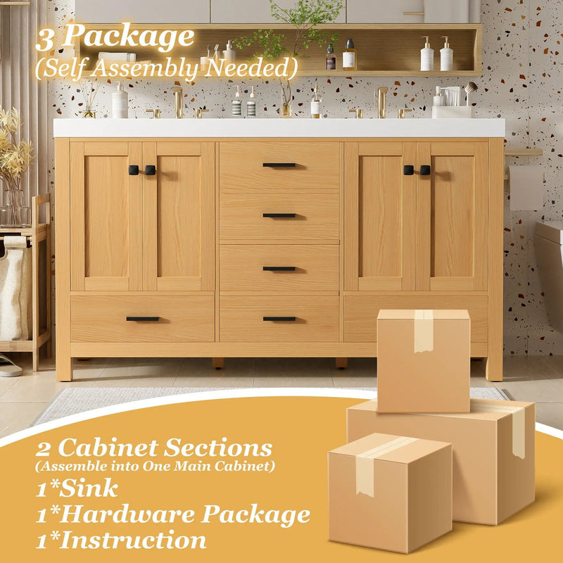 Bathroom Vanity With Double Sink, Soft Close Doors & Drawers Handles - Wood by HouseOfZazla