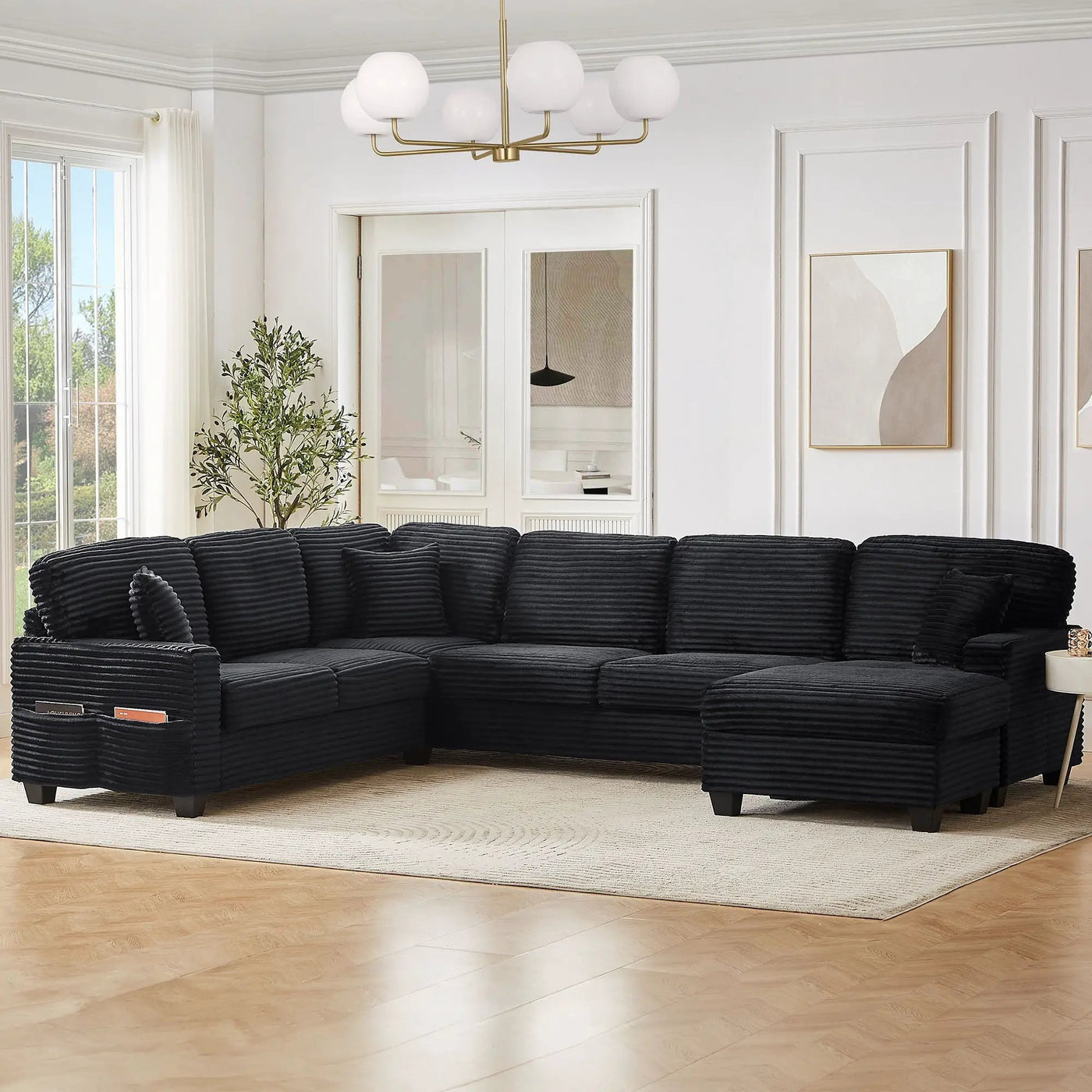 Upholstered U-Shaped Sectional Sofa With Movable Ottoman And Side Storage Pockets by Unique Piece Furniture